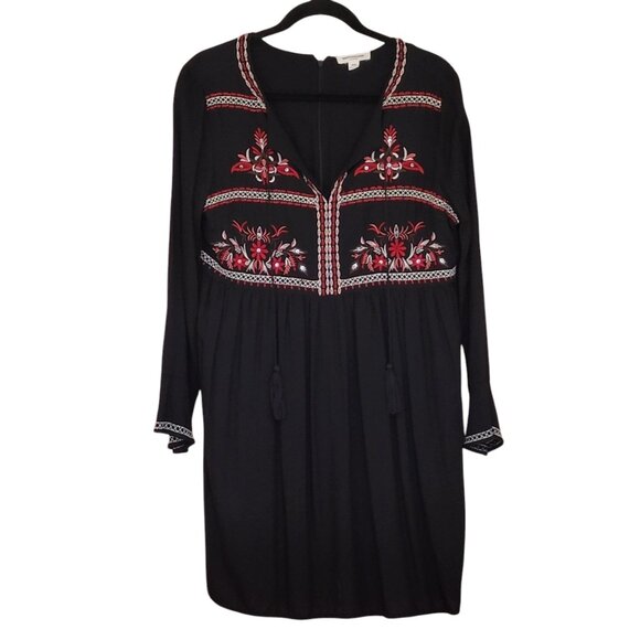 beachlunchlounge Peasant Embroidered Black Boho Mini Dress Size M - Picture 12 of 16